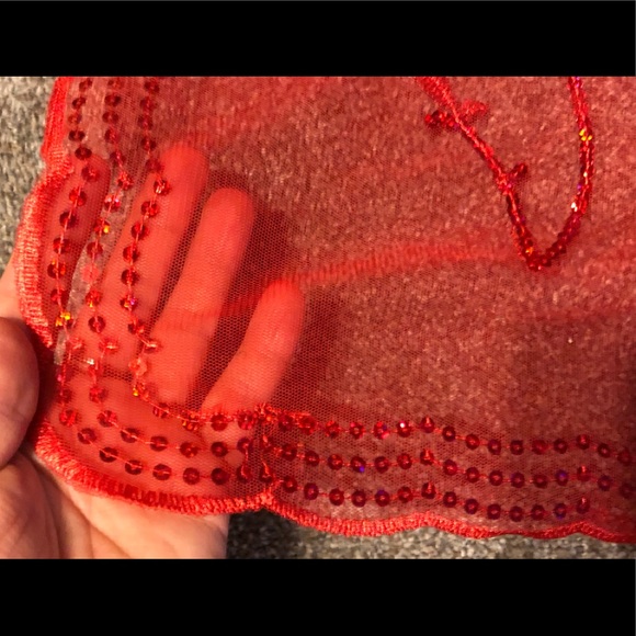 Embroidered Embellished Sequins  Paillettes Scarf Shawl 40,5 x40,5 Chic red mesh - Picture 7 of 12